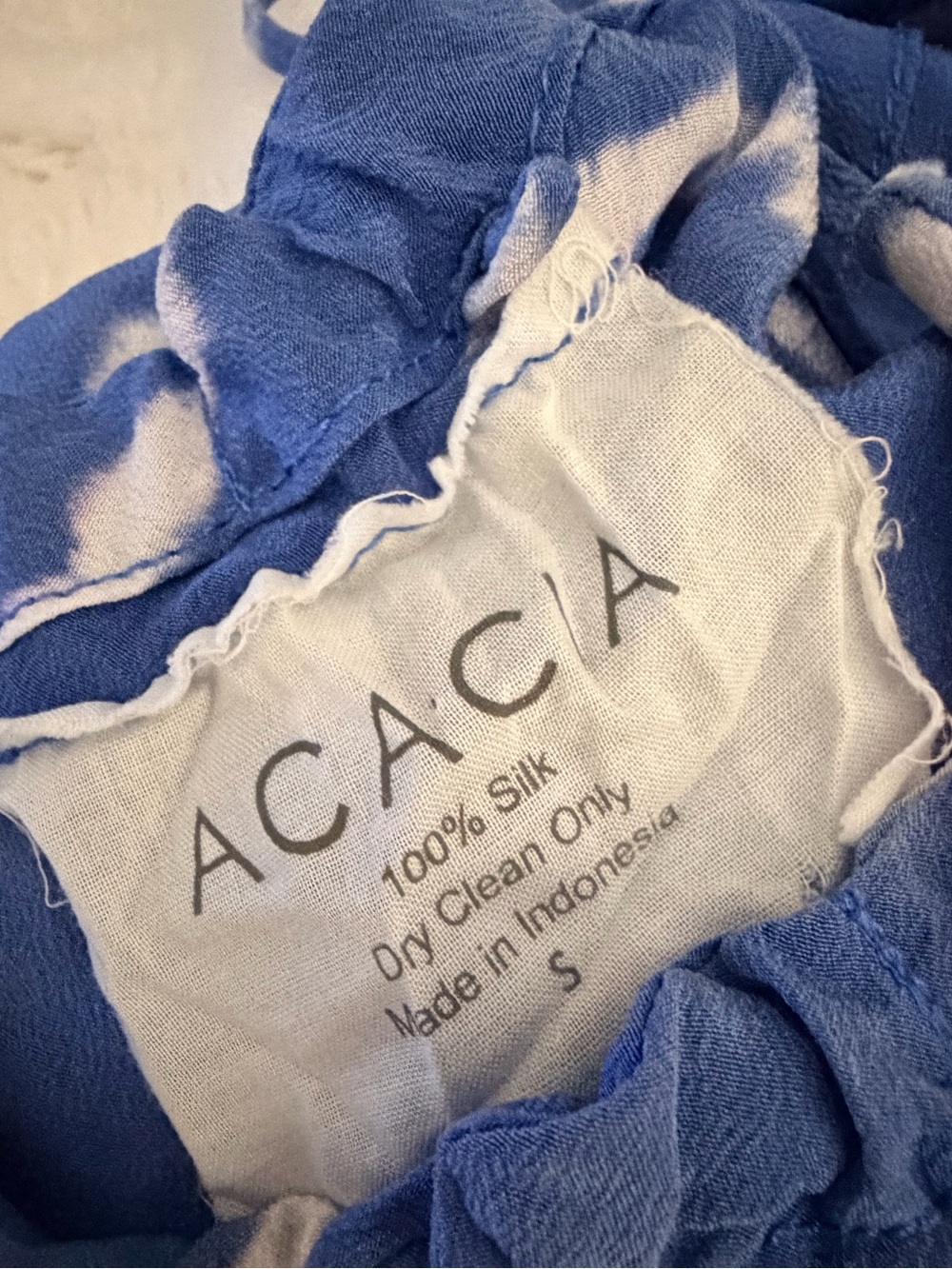 ACACIA 100% Silk Blue Tie Dye Cutout Maxi Dress Size S - Picture 2 of 5